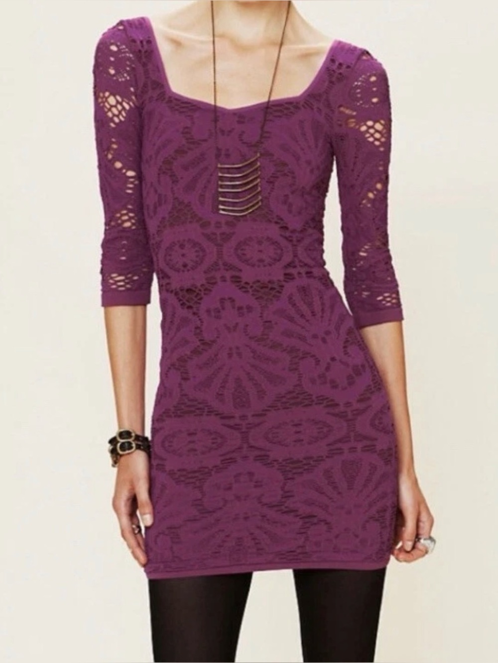 Free People ($140) Intimately Purple Floral Lace Bodycon Mini Dress XS/S
